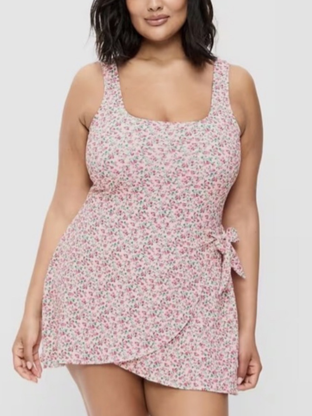 Old Navy Pink Floral One-Piece Swim Dress with Side Tie